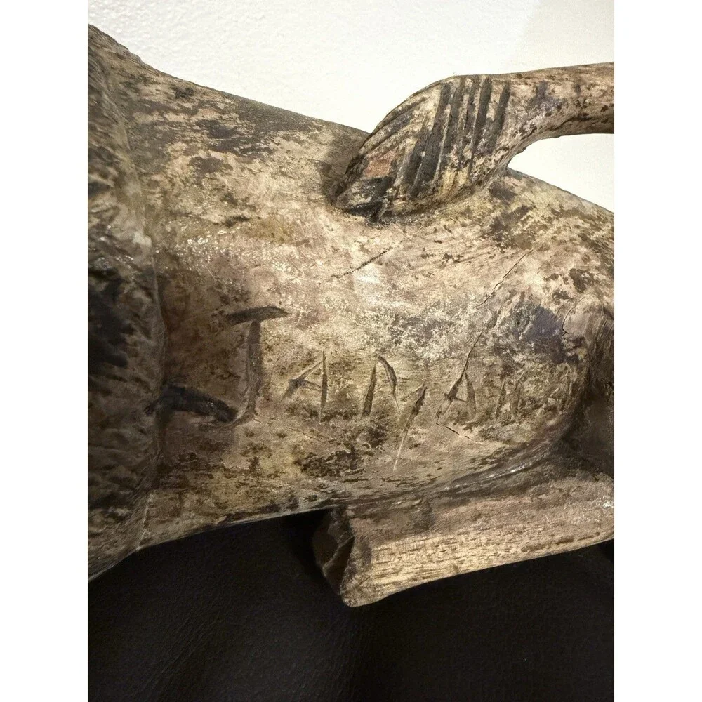 Vintage Jamaican Signed Wood Carving Lion of Judah Folk Art  Hand Carved 11in